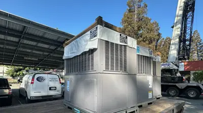 HVAC system loaded on a flatbed truck Photo